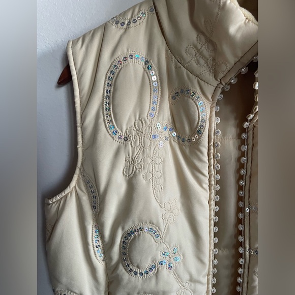 Unique Vintage Western Nylon Puffer Vest w/ Rhinestones & Sequins - Picture 3 of 4